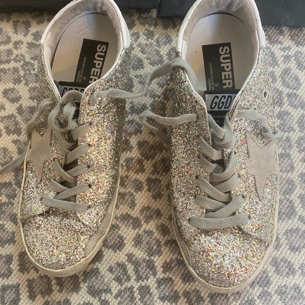 Golden Goose Super-Star Silver Glitter Sneakers